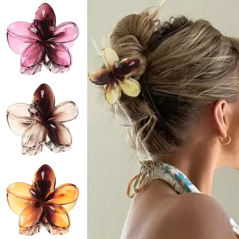 Women Fashion Acrylic Egg Flower Transparent Hair Grip Hair Claw