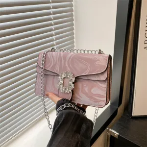 Fashionable Square Rhinestone Flip Shoulder Bag