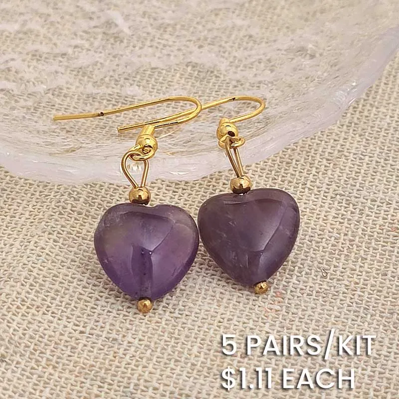 Boho Women Retro Natural Heart-Shaped Stone Pendant Stainless Steel Earrings