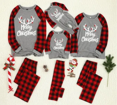 Fashion Christmas Elk Printed Family Long Sleeve Pajamas Set