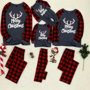 Fashion Christmas Elk Printed Family Long Sleeve Pajamas Set