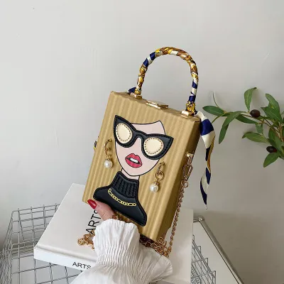 Women's Fashion Cartoon Graffiti Acrylic Chain Crossbody Bag With Latch Closure