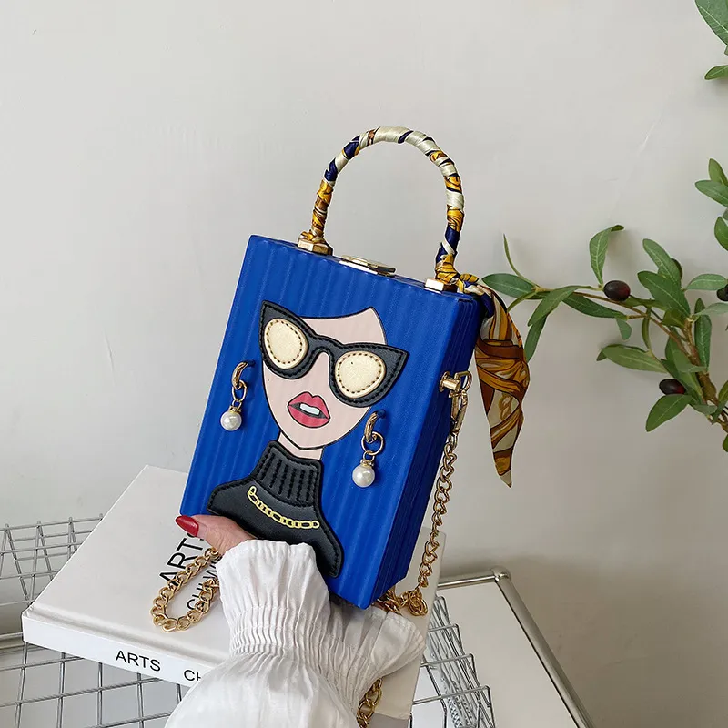 Women's Fashion Cartoon Graffiti Acrylic Chain Crossbody Bag With Latch Closure