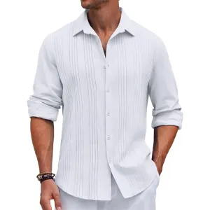 Men Casual Basic Solid Color Printing Plus Size Long Sleeve Lapel Street Cardigan Shirt
