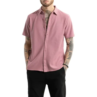 Men Summer Plus Size Casual Cardigan Lapel Short Sleeve Shirt with Tiny Flower Print