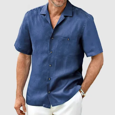 Men Summer Casual Basic Solid Color Plus Size Short Sleeve Lapel Shirt