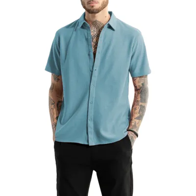 Men Summer Plus Size Casual Cardigan Lapel Short Sleeve Shirt with Tiny Flower Print