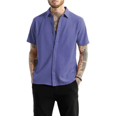 Men Summer Plus Size Casual Cardigan Lapel Short Sleeve Shirt with Tiny Flower Print