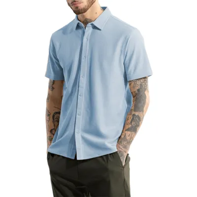 Men Summer Plus Size Casual Cardigan Lapel Short Sleeve Shirt with Tiny Flower Print