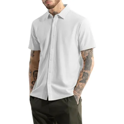 Men Summer Plus Size Casual Cardigan Lapel Short Sleeve Shirt with Tiny Flower Print