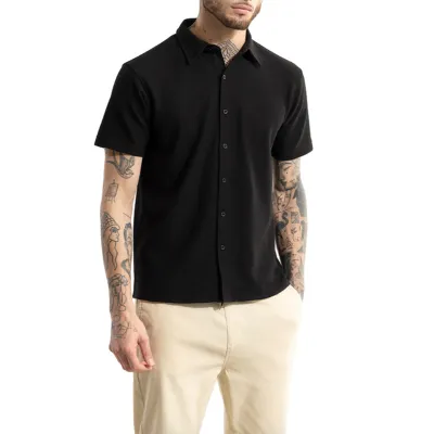 Men Summer Plus Size Casual Cardigan Lapel Short Sleeve Shirt with Tiny Flower Print
