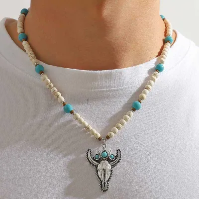 Men Fashion Casual Vintage Ethnic Style Niuron Turquoise Necklace