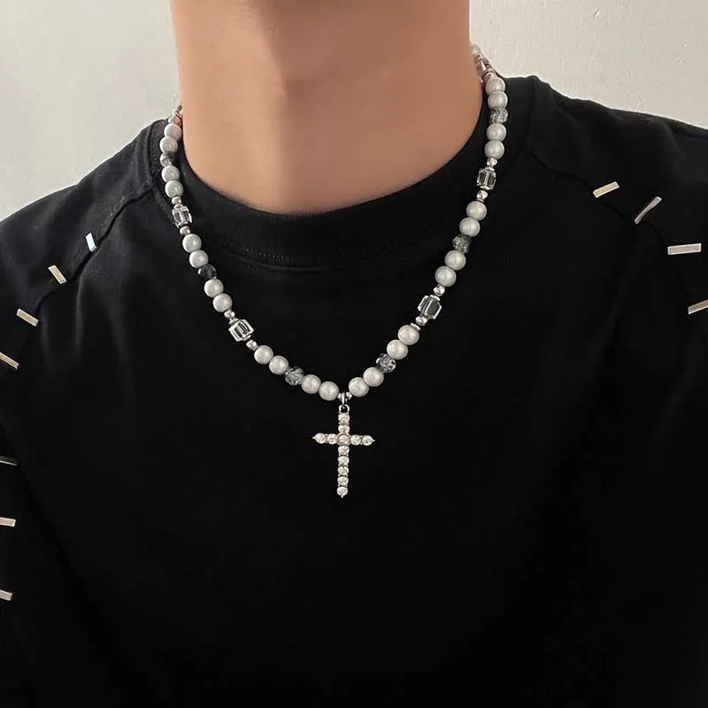 Men Fashion Casual Hip Hop Titanium Steel Cross Necklace