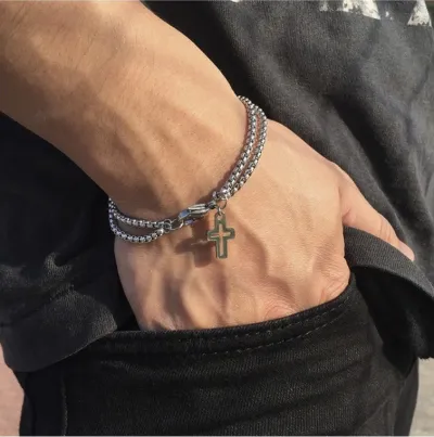 Men Fashion Casual Hip Hop Titanium Steel Cross Bracelet
