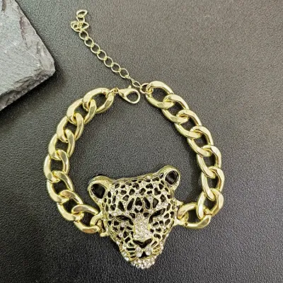 Men Fashion Casual Hip Hop Rhinestone Cheetah Bracelet