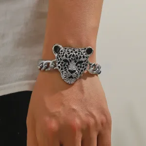 Men Fashion Casual Hip Hop Rhinestone Cheetah Bracelet