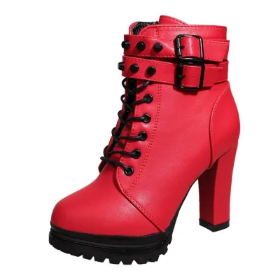 Fashion Lace-Up High Heel Ankle Boots for Women Winter