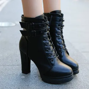 Fashion Lace-Up High Heel Ankle Boots for Women Winter