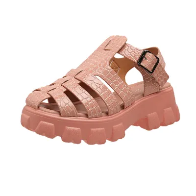 Stylish Chunky Platform PU Sandals with Round Toe and EVA Sole