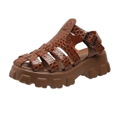 Stylish Chunky Platform PU Sandals with Round Toe and EVA Sole