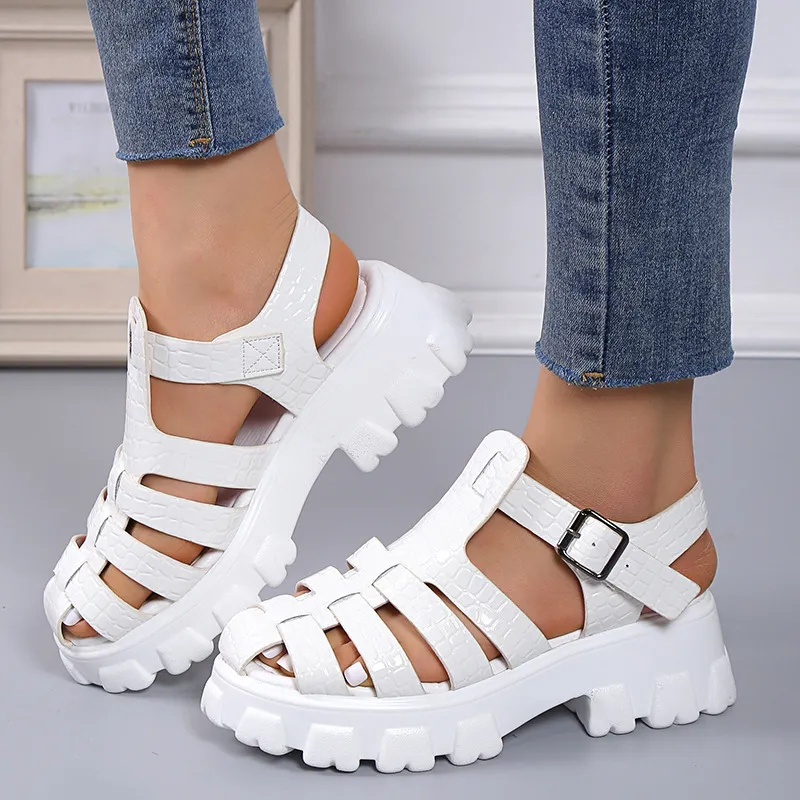 Stylish Chunky Platform PU Sandals with Round Toe and EVA Sole
