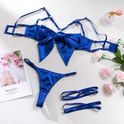Women Sexy Solid Color Bow Lingerie Bra Set