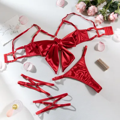 Women Sexy Solid Color Bow Lingerie Bra Set