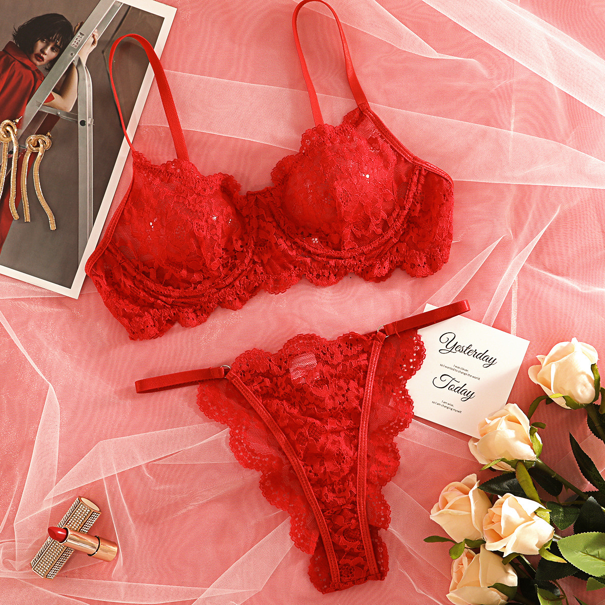 Wholesale Women Sexy Solid Color Lace Lingerie