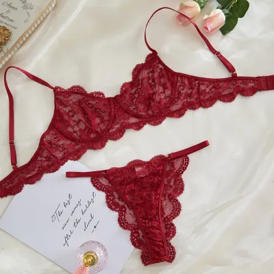 Women Sexy Solid Color Lace Bra Set