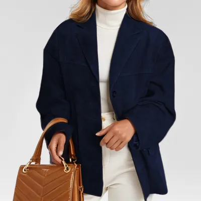 Women Retro Brown Loose Fit Long Sleeve Blazer Coat