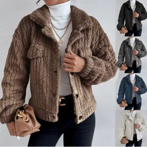 Women Autumn Winter Lapel Thickened Plush Jacket