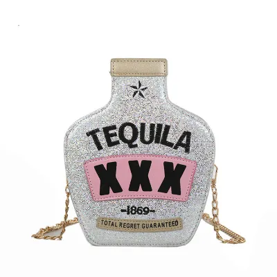 Creative Embroidered Letter Sequin Chain PU Shoulder Bag Medium