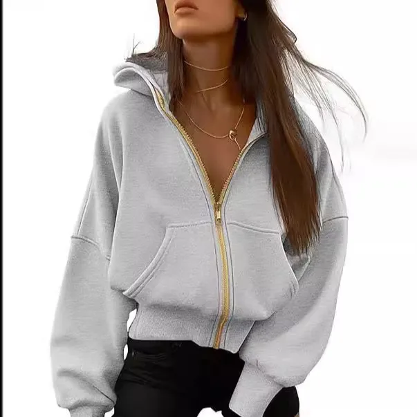 Women's Zip-Up Hooded Cardigan Sweatshirt Jacket - Polar Fleece, Long Sleeve, High Waist, Japanese Korean Leisure Style