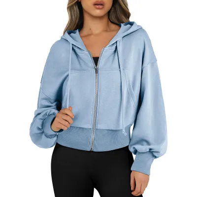 Women Casual Hooded Pullover Sweatshirt Full Zip Cardigan