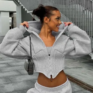 Women Autumn Winter Casual Zipper Long Sleeve Hooded Cardigan Jacket