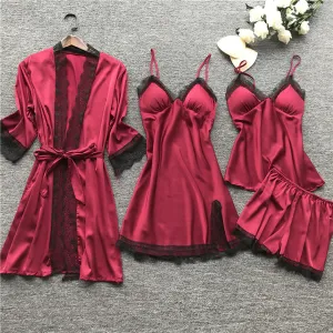 Women's Sexy Solid Color Four-Piece Sling Pajamas Set