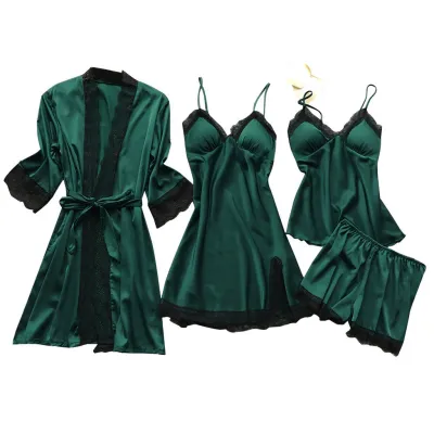 Women's Sexy Solid Color Four-Piece Sling Pajamas Set