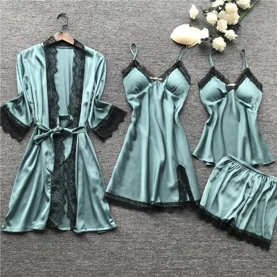 Women's Sexy Solid Color Four-Piece Sling Pajamas Set