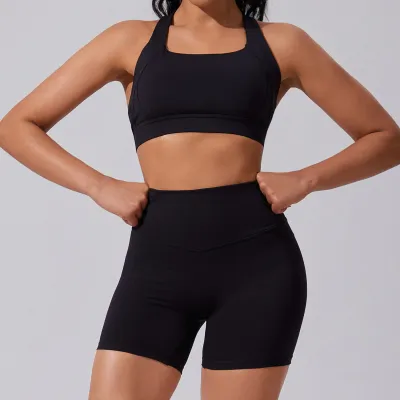 Women's Yoga Sleeveless Two-Piece Set - Solid Color Nylon Blend Sportswear