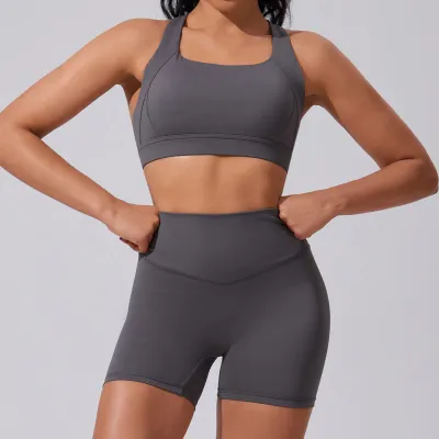 Women's Yoga Sleeveless Two-Piece Set - Solid Color Nylon Blend Sportswear