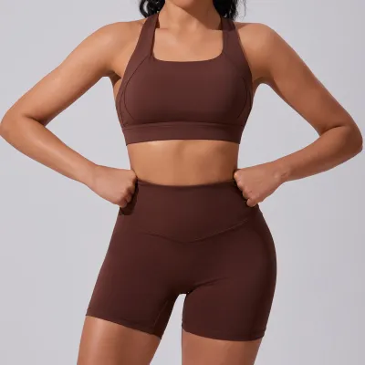 Women's Yoga Sleeveless Two-Piece Set - Solid Color Nylon Blend Sportswear