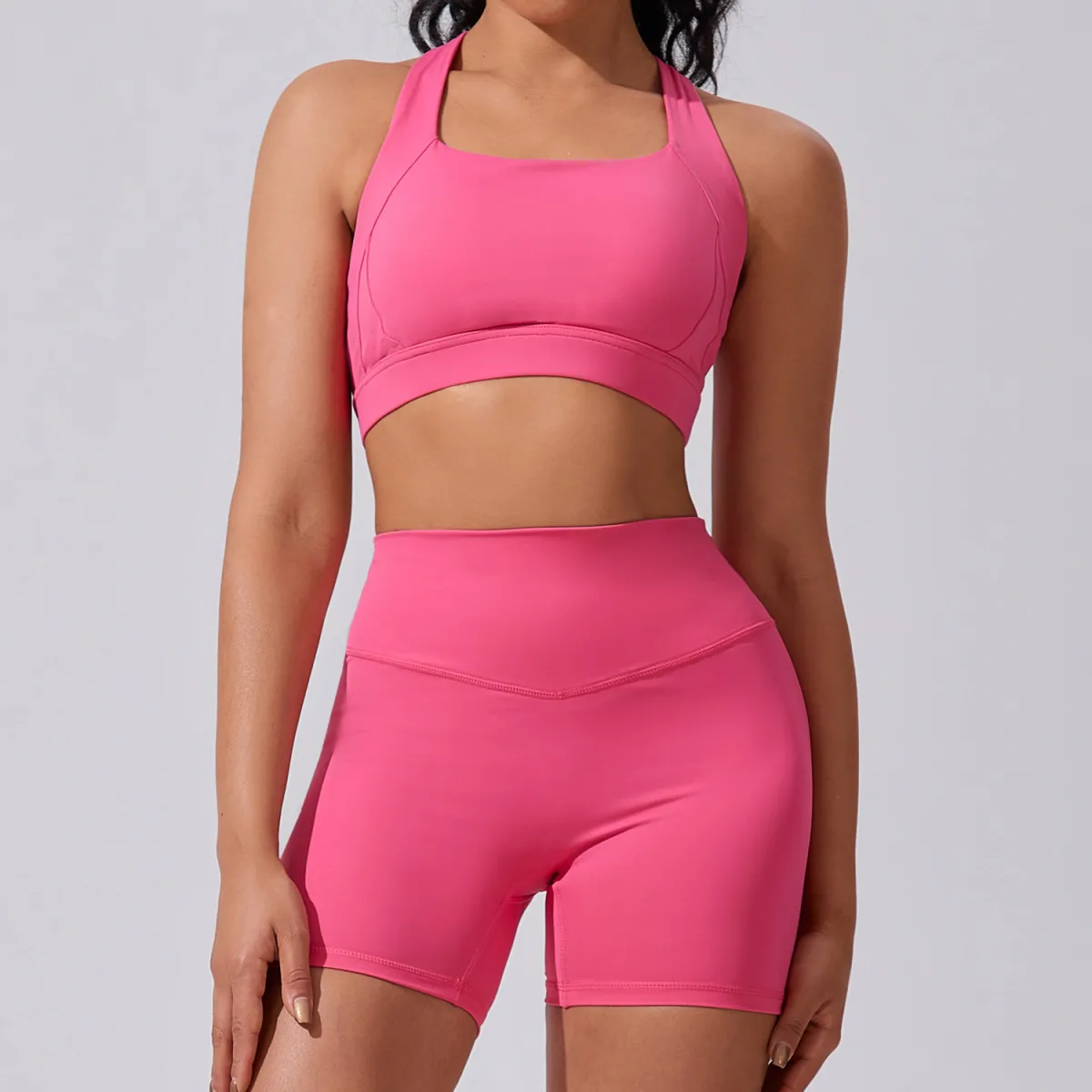 Women's Yoga Sleeveless Two-Piece Set - Solid Color Nylon Blend Sportswear