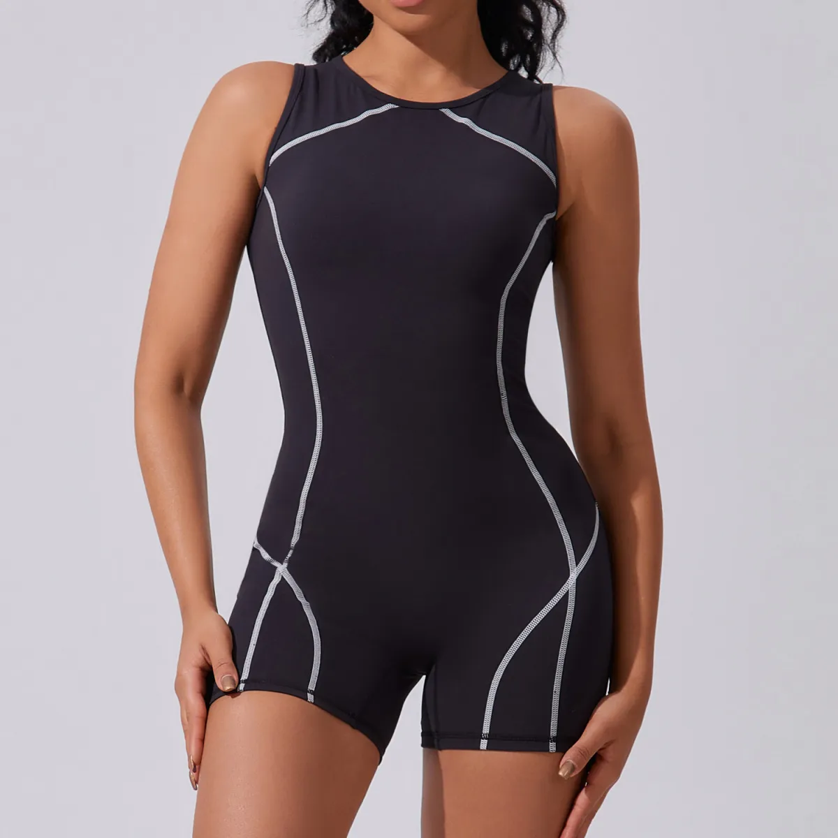 Women Yoga Sleeveless Zipper Sport Romper