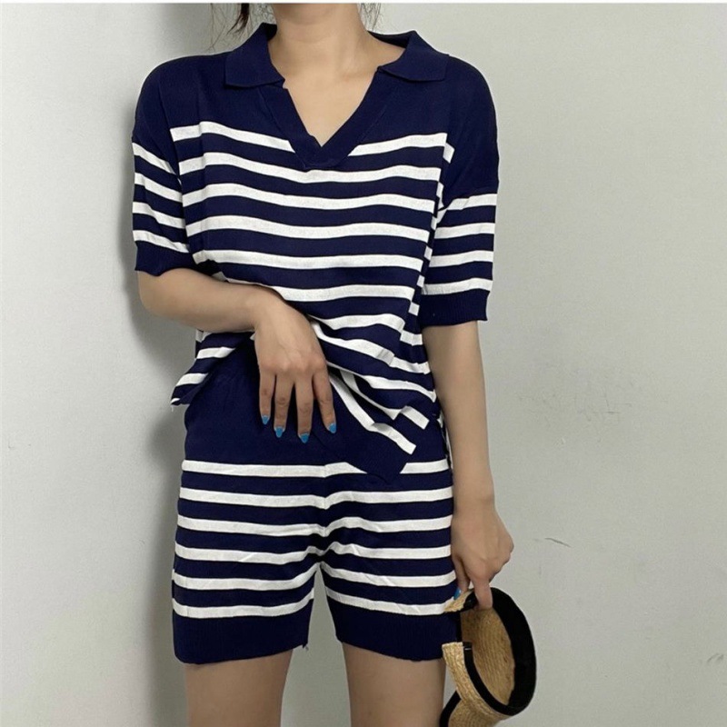 Wholesale Summer Campus Style Color Matching Lapel Stripe