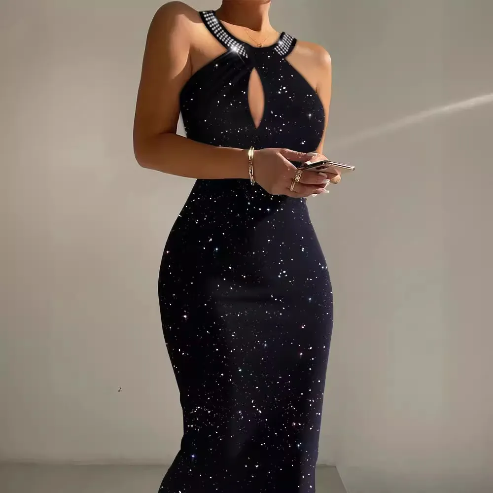 Sequin Flash Halter Neck Backless Mini Dress