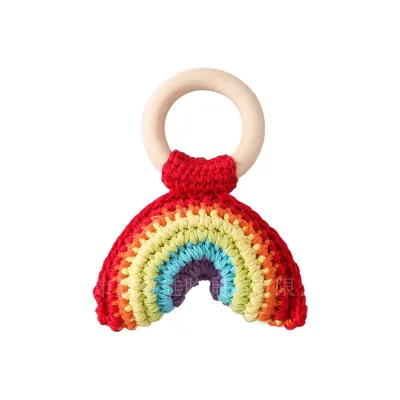 Kids Crochet Fruit Rainbow Wooden Rattle Toy