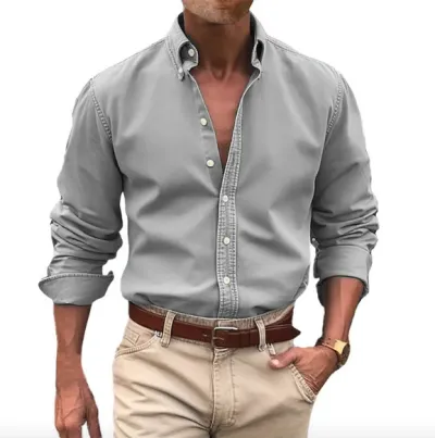 Men Casual Plus Size Long Sleeve Lapel Striped Cardigan Shirt