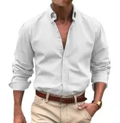 Men Casual Plus Size Long Sleeve Lapel Striped Cardigan Shirt