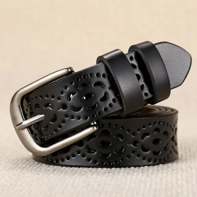 Women Fashion Hollow Genuine Leather Belt with Pin Buckle