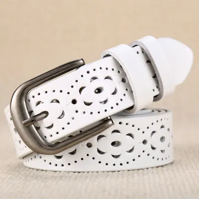 Women Fashion Hollow Genuine Leather Belt with Pin Buckle